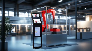 Display with information from the trade fair exhibit next to it - B12-Touch sales digitization